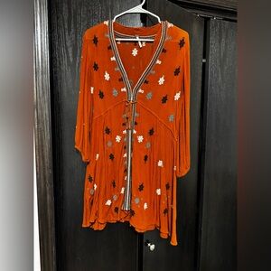 Elegant Rust Women's Dress with Embroidery